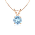 V-Bale Round Aquamarine Solitaire Pendant Necklace