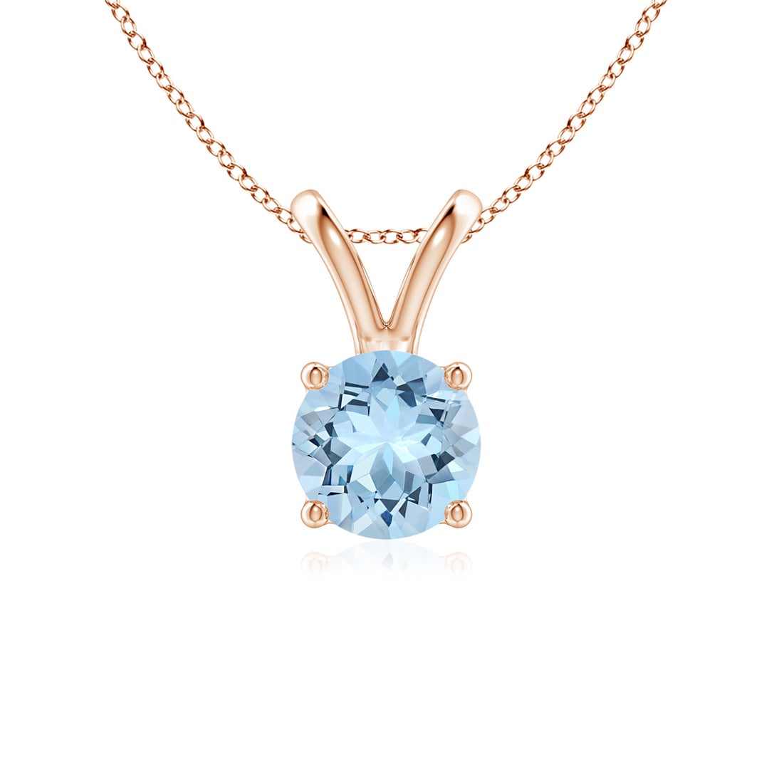V-Bale Round Aquamarine Solitaire Pendant Necklace