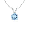 V-Bale Round Aquamarine Solitaire Pendant Necklace