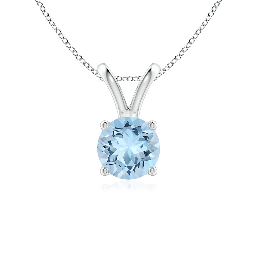 V-Bale Round Aquamarine Solitaire Pendant Necklace