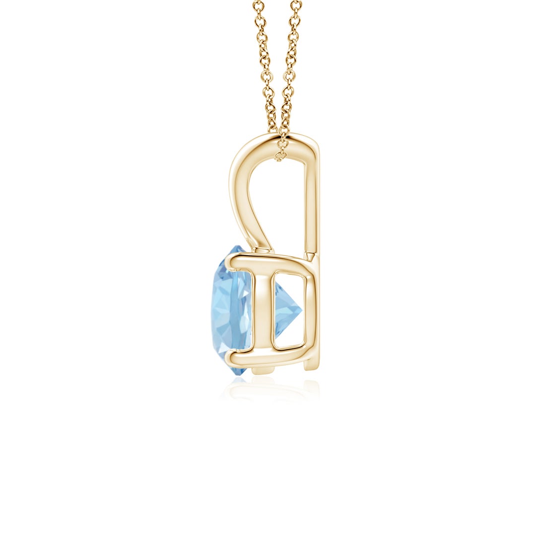V-Bale Round Aquamarine Solitaire Pendant Necklace