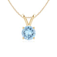 V-Bale Round Aquamarine Solitaire Pendant Necklace