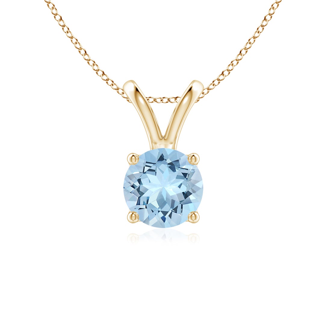 V-Bale Round Aquamarine Solitaire Pendant Necklace