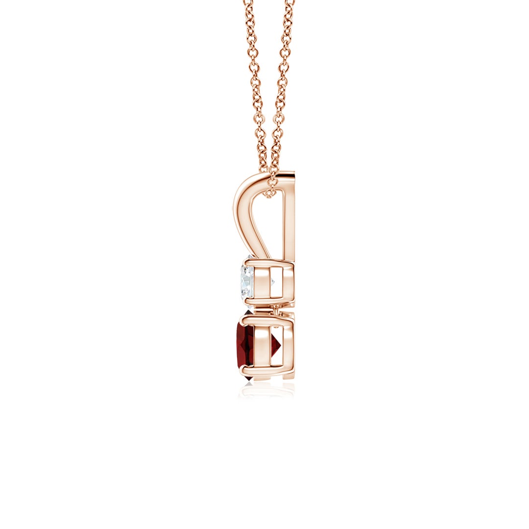 V-Bale Round Garnet with Moissanite Pendant Necklace