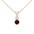V-Bale Round Garnet with Moissanite Pendant Necklace