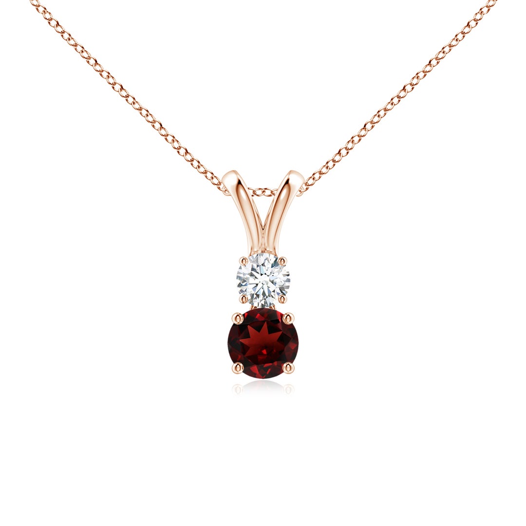 V-Bale Round Garnet with Moissanite Pendant Necklace