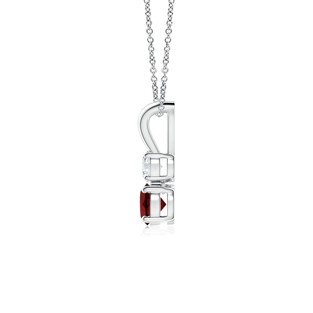 V-Bale Round Garnet with Moissanite Pendant Necklace