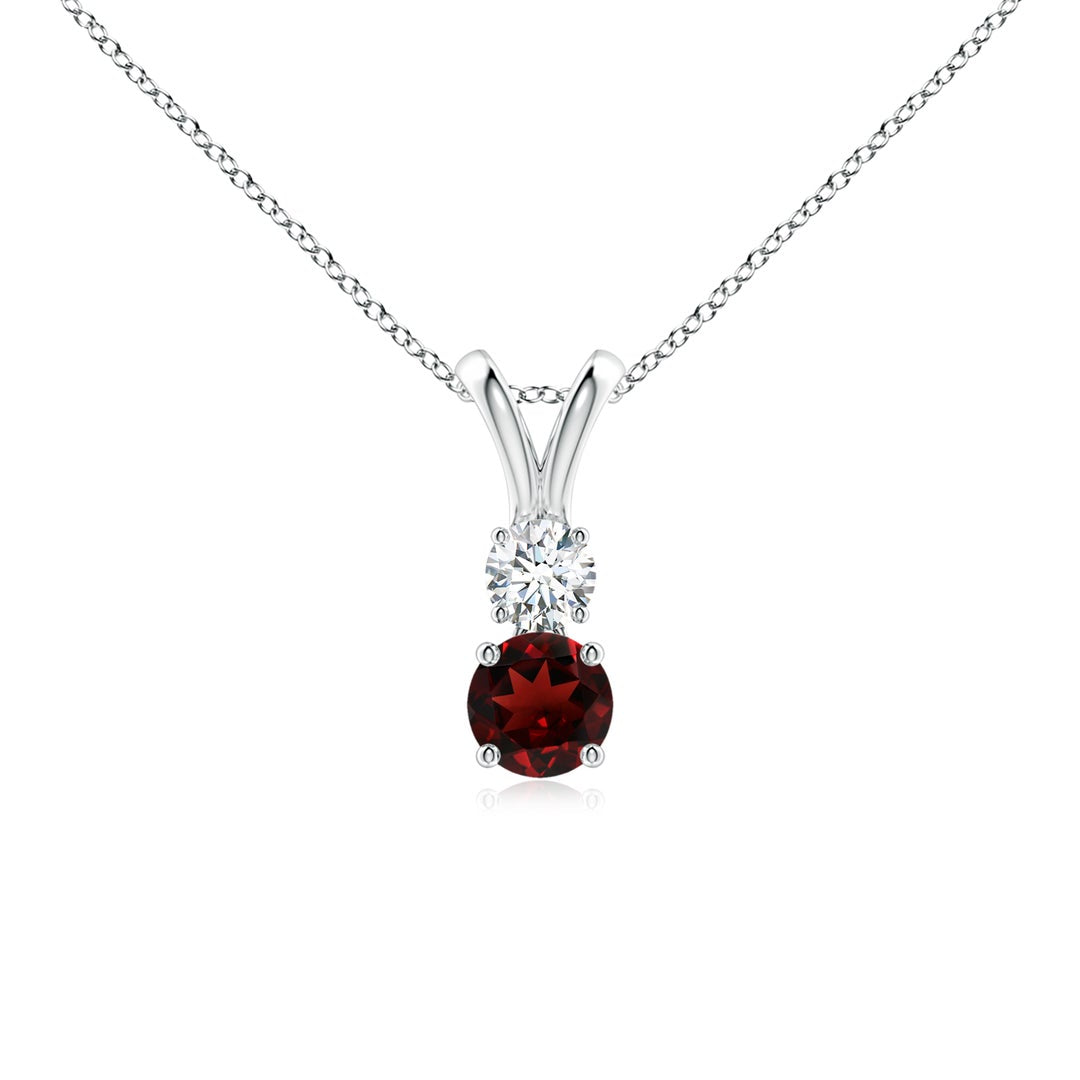 V-Bale Round Garnet with Moissanite Pendant Necklace