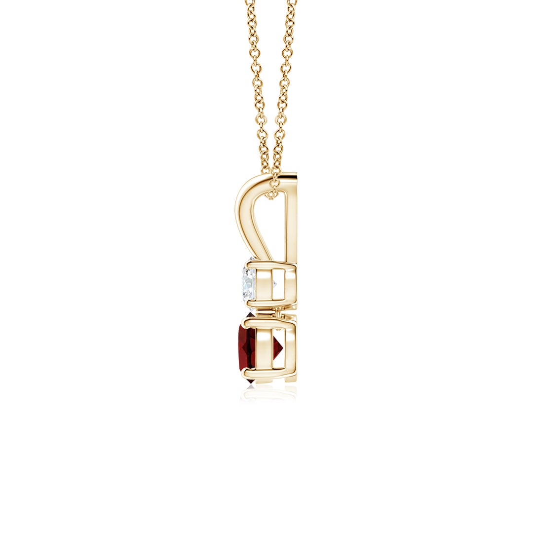 V-Bale Round Garnet with Moissanite Pendant Necklace