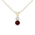 V-Bale Round Garnet with Moissanite Pendant Necklace