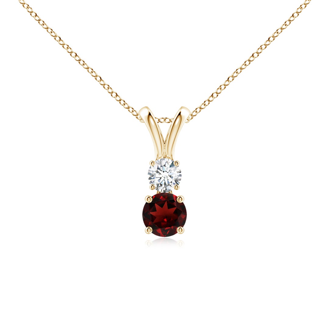 V-Bale Round Garnet with Moissanite Pendant Necklace