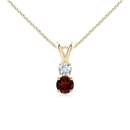 V-Bale Round Garnet with Moissanite Pendant Necklace