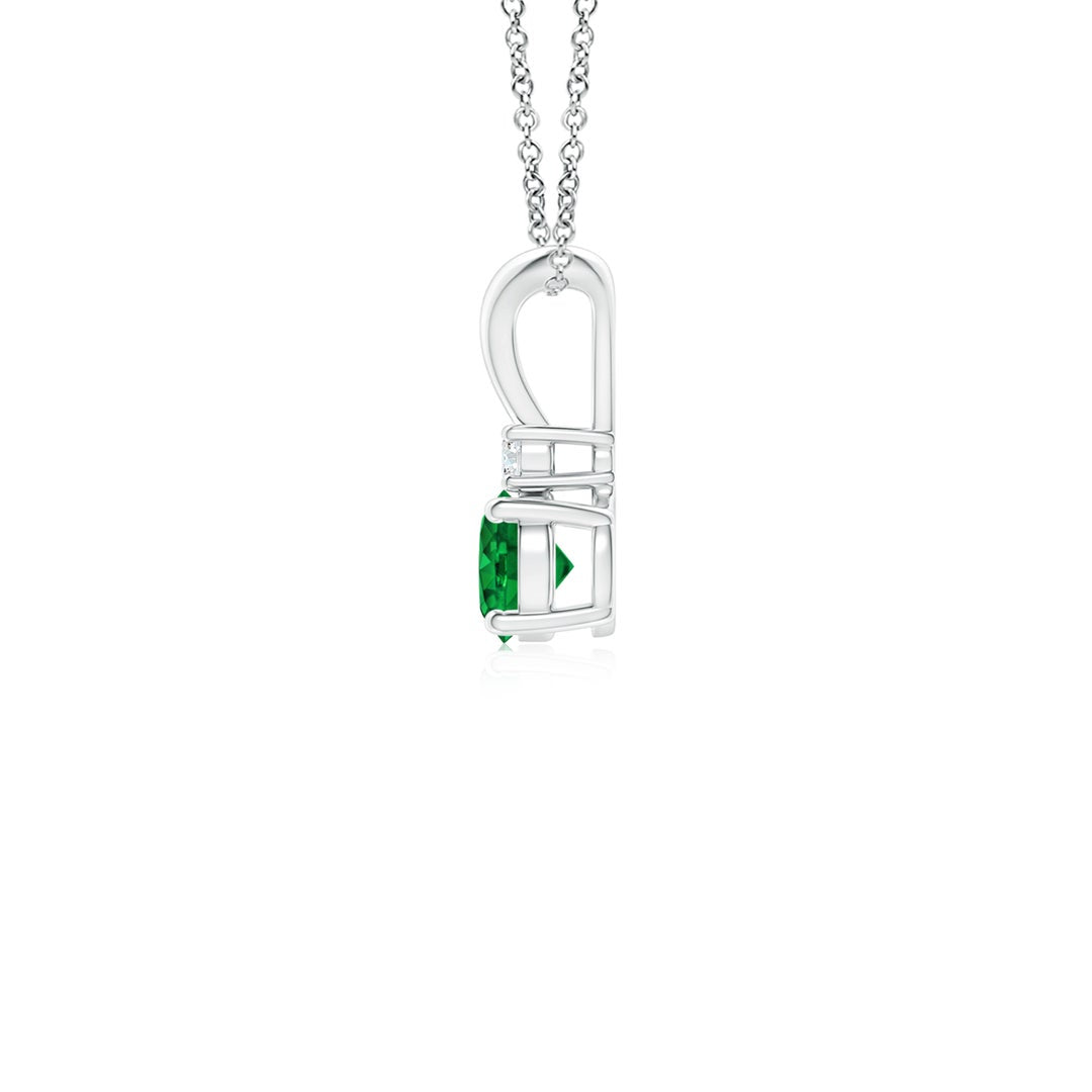 V-Bale Round Lab-Created Emerald with Moissanite Accent Pendant Necklace
