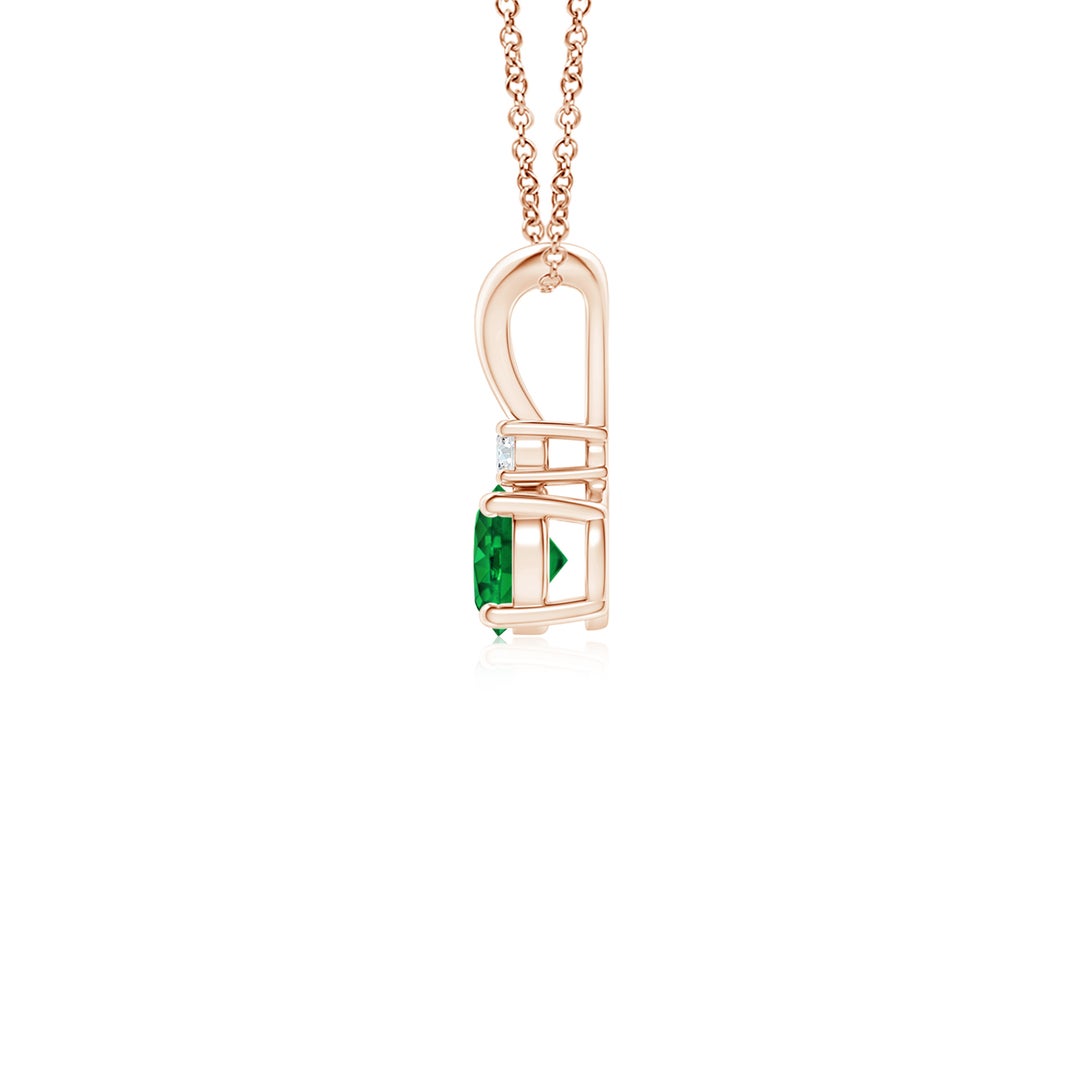V-Bale Round Lab-Created Emerald with Moissanite Accent Pendant Necklace