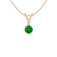 V-Bale Round Lab-Created Emerald with Moissanite Accent Pendant Necklace