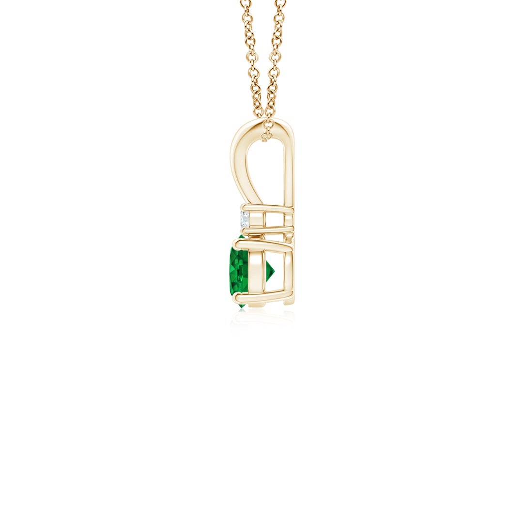 V-Bale Round Lab-Created Emerald with Moissanite Accent Pendant Necklace