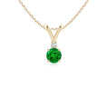 V-Bale Round Lab-Created Emerald with Moissanite Accent Pendant Necklace