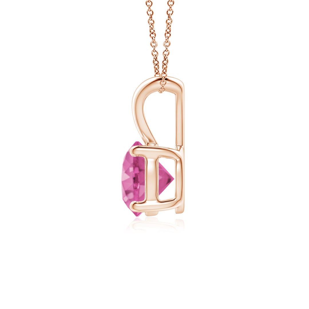 V-Bale Round Lab-Grown Pink Sapphire Solitaire Pendant Necklace