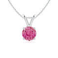V-Bale Round Lab-Grown Pink Sapphire Solitaire Pendant Necklace
