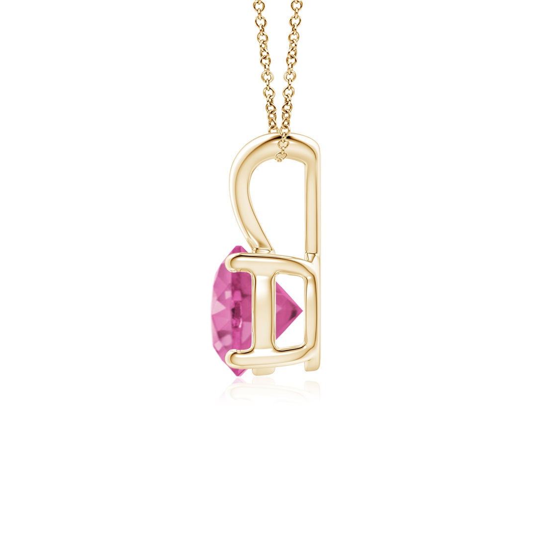 V-Bale Round Lab-Grown Pink Sapphire Solitaire Pendant Necklace