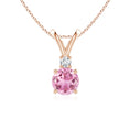 V Bale Round Pink Tourmaline with Moissanite Accent Pendant Necklace
