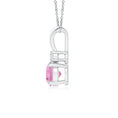 V Bale Round Pink Tourmaline with Moissanite Accent Pendant Necklace