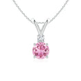 V Bale Round Pink Tourmaline with Moissanite Accent Pendant Necklace
