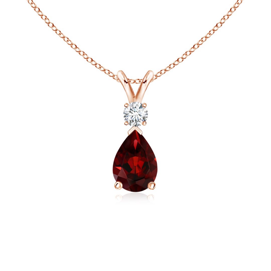 V-Bale Pear Garnet with Moissanite Pendant Necklace