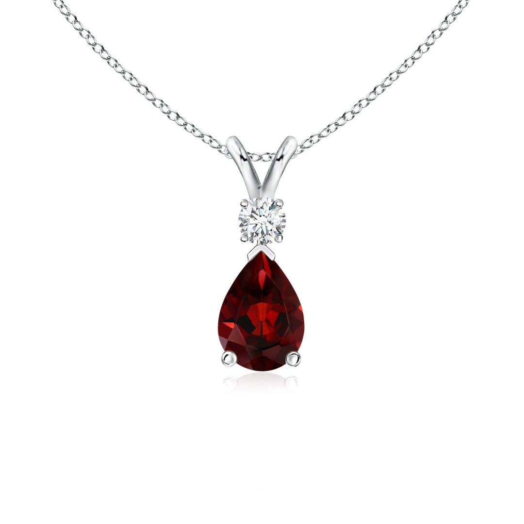 V-Bale Pear Garnet with Moissanite Pendant Necklace