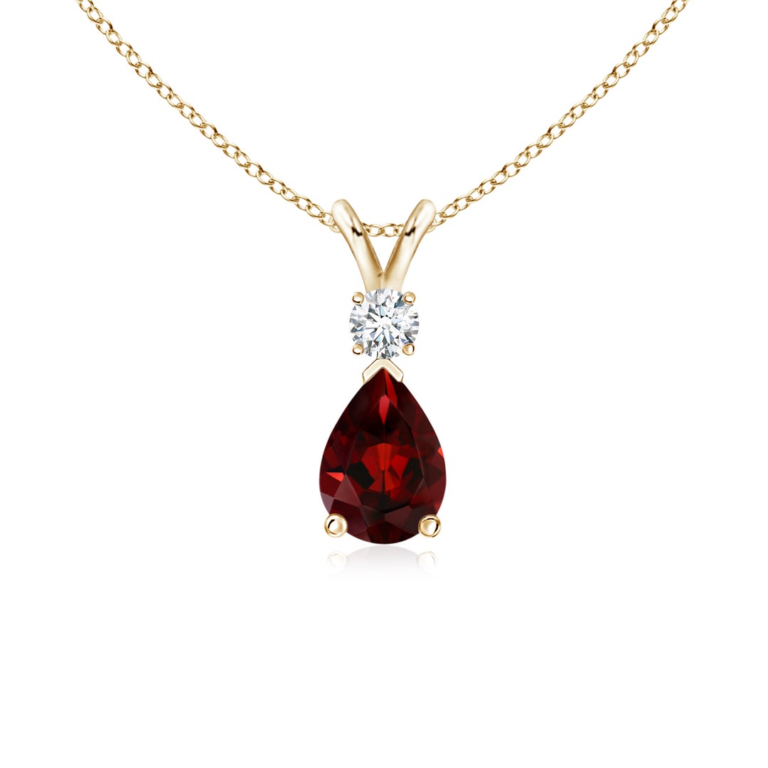 V-Bale Pear Garnet with Moissanite Pendant Necklace