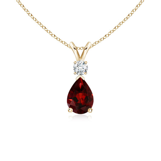 V-Bale Pear Garnet with Moissanite Pendant Necklace