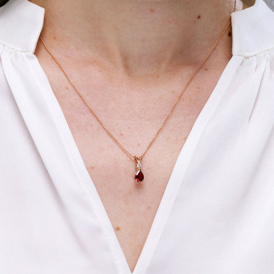 V-Bale Pear Garnet with Moissanite Pendant Necklace