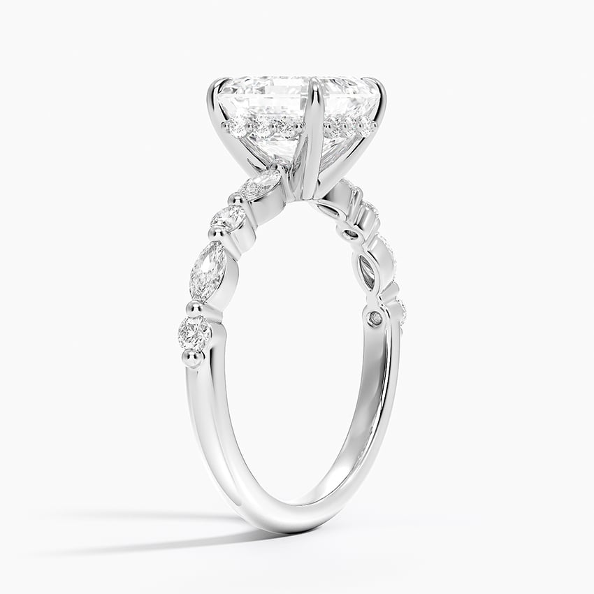 Versailles Asscher Moissanite Hidden Halo Engagement Ring with Mixed-Shape Band