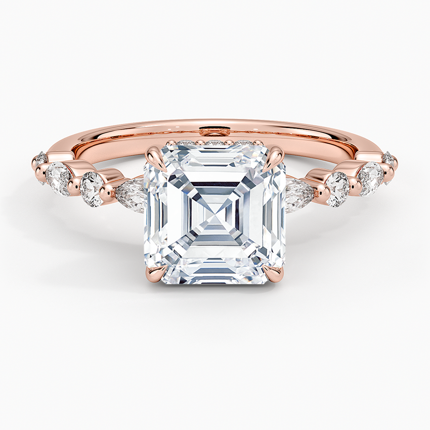 Versailles Asscher Moissanite Hidden Halo Engagement Ring with Mixed-Shape Band