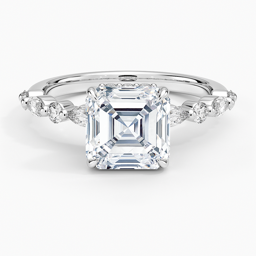 Versailles Asscher Moissanite Hidden Halo Engagement Ring with Mixed-Shape Band