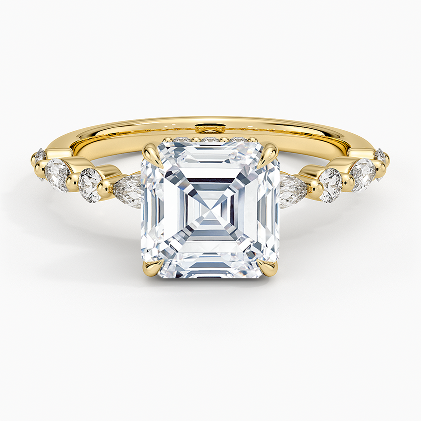 Versailles Asscher Moissanite Hidden Halo Engagement Ring with Mixed-Shape Band