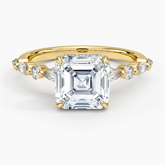 Versailles Asscher Moissanite Hidden Halo Engagement Ring with Mixed-Shape Band