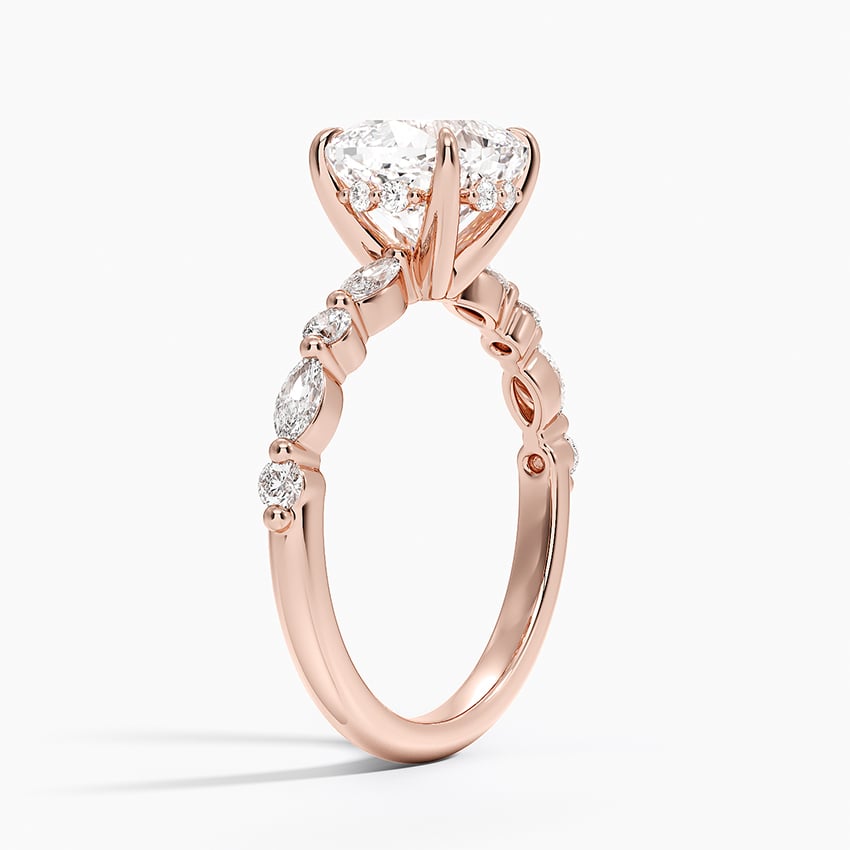 Versailles Cushion Moissanite Hidden Halo Engagement Ring with Mixed-Shape Band