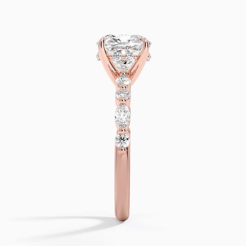 Versailles Cushion Moissanite Hidden Halo Engagement Ring with Mixed-Shape Band
