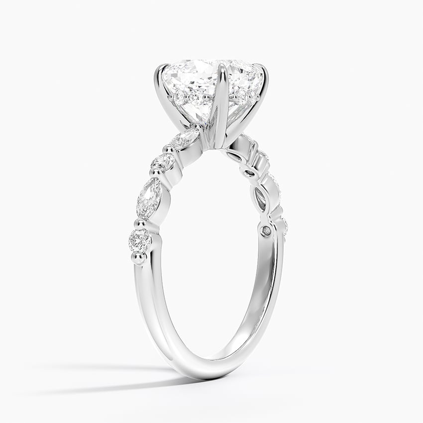 Versailles Cushion Moissanite Hidden Halo Engagement Ring with Mixed-Shape Band
