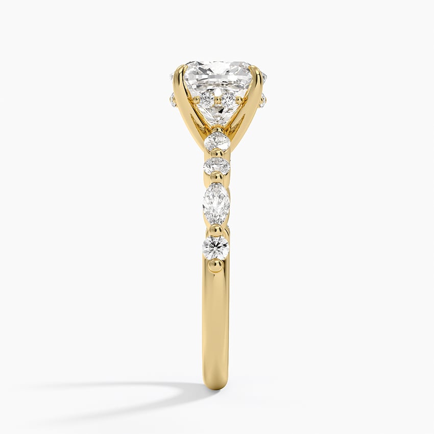 Versailles Cushion Moissanite Hidden Halo Engagement Ring with Mixed-Shape Band