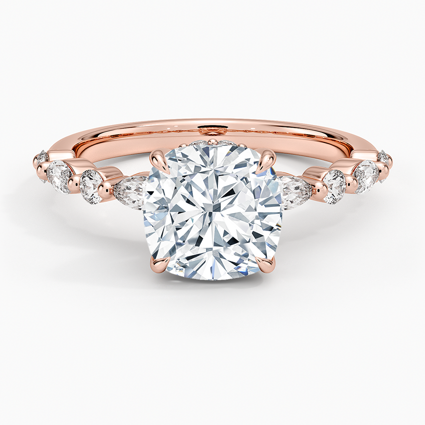 Versailles Cushion Moissanite Hidden Halo Engagement Ring with Mixed-Shape Band