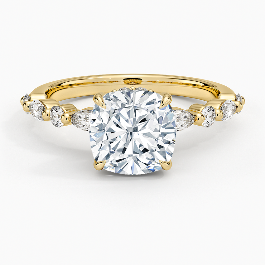 Versailles Cushion Moissanite Hidden Halo Engagement Ring with Mixed-Shape Band