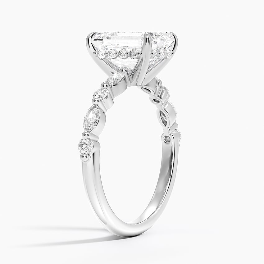 Versailles Emerald Moissanite Hidden Halo Engagement Ring with Mixed-Shape Band