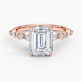 Versailles Emerald Moissanite Hidden Halo Engagement Ring with Mixed-Shape Band