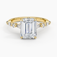 Versailles Emerald Moissanite Hidden Halo Engagement Ring with Mixed-Shape Band