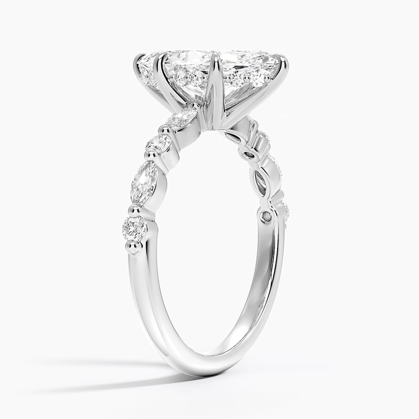 Versailles Marquise Moissanite Hidden Halo Engagement Ring with Mixed-Shape Band