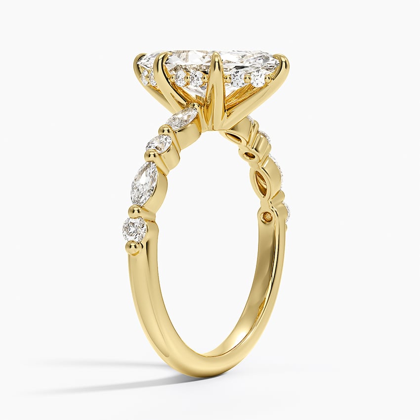 Versailles Marquise Moissanite Hidden Halo Engagement Ring with Mixed-Shape Band