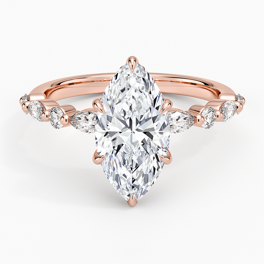 Versailles Marquise Moissanite Hidden Halo Engagement Ring with Mixed-Shape Band
