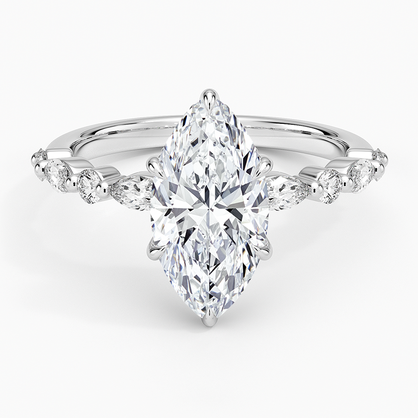 Versailles Marquise Moissanite Hidden Halo Engagement Ring with Mixed-Shape Band